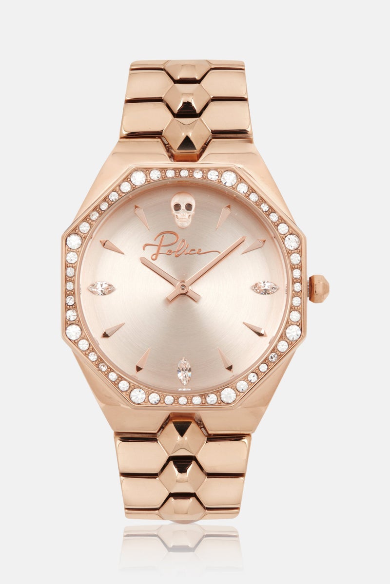 POLICE Women P 16038BSR-32M Stainless Steel Analog Watch 35 mm With Necklace, Rose Gold - Image 2