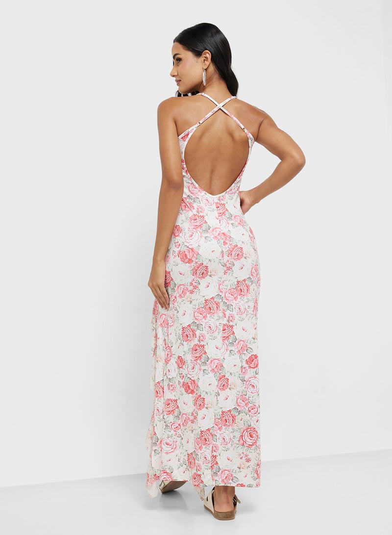 جينجر فستان بحمالات مزين بالزهور وتفاصيل مكشكشة - Image 2