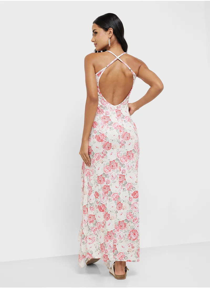 جينجر Strappy Floral Dress With Ruffle Detail
