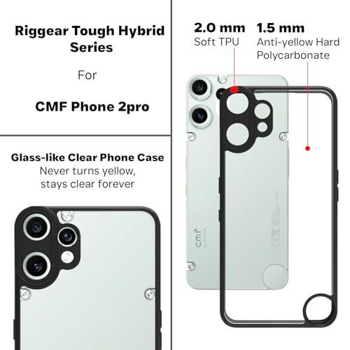 RIGGEAR Shockproof Sleek Hybrid Armor Back Cover Case Compatible with Nothing Phone 2 (Clear PC + Black TPU Bumper) - Image 4