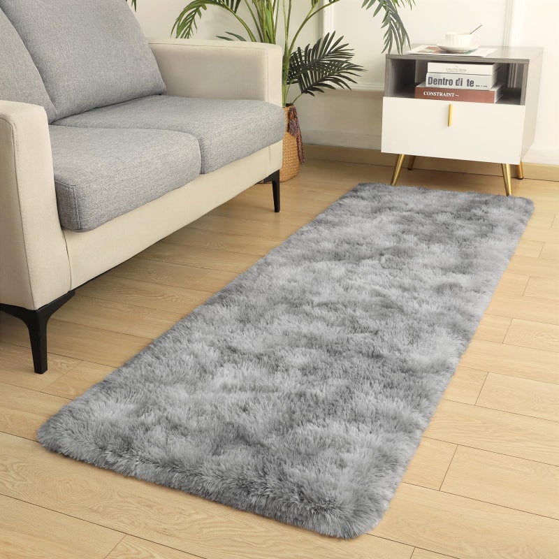 DETUM Grey Bedroom Rug 2X6 Runner Rugs  Tie-Dyed Fluffy Area Rugs for Hallyway Entryway Kitchen Bedside Soft Kids Room Rugs Furry and Washable Dorm Rug for Guys College Room Decor - Image 2