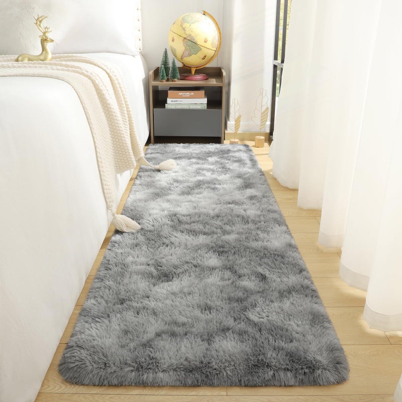 DETUM Grey Bedroom Rug 2X6 Runner Rugs  Tie-Dyed Fluffy Area Rugs for Hallyway Entryway Kitchen Bedside Soft Kids Room Rugs Furry and Washable Dorm Rug for Guys College Room Decor - Image 3