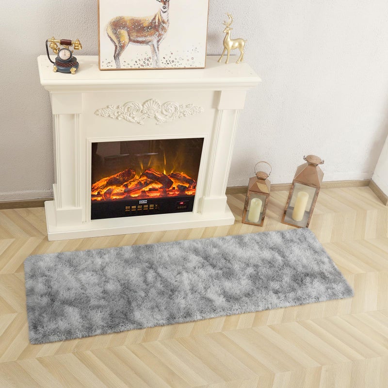 DETUM Grey Bedroom Rug 2X6 Runner Rugs  Tie-Dyed Fluffy Area Rugs for Hallyway Entryway Kitchen Bedside Soft Kids Room Rugs Furry and Washable Dorm Rug for Guys College Room Decor - Image 4