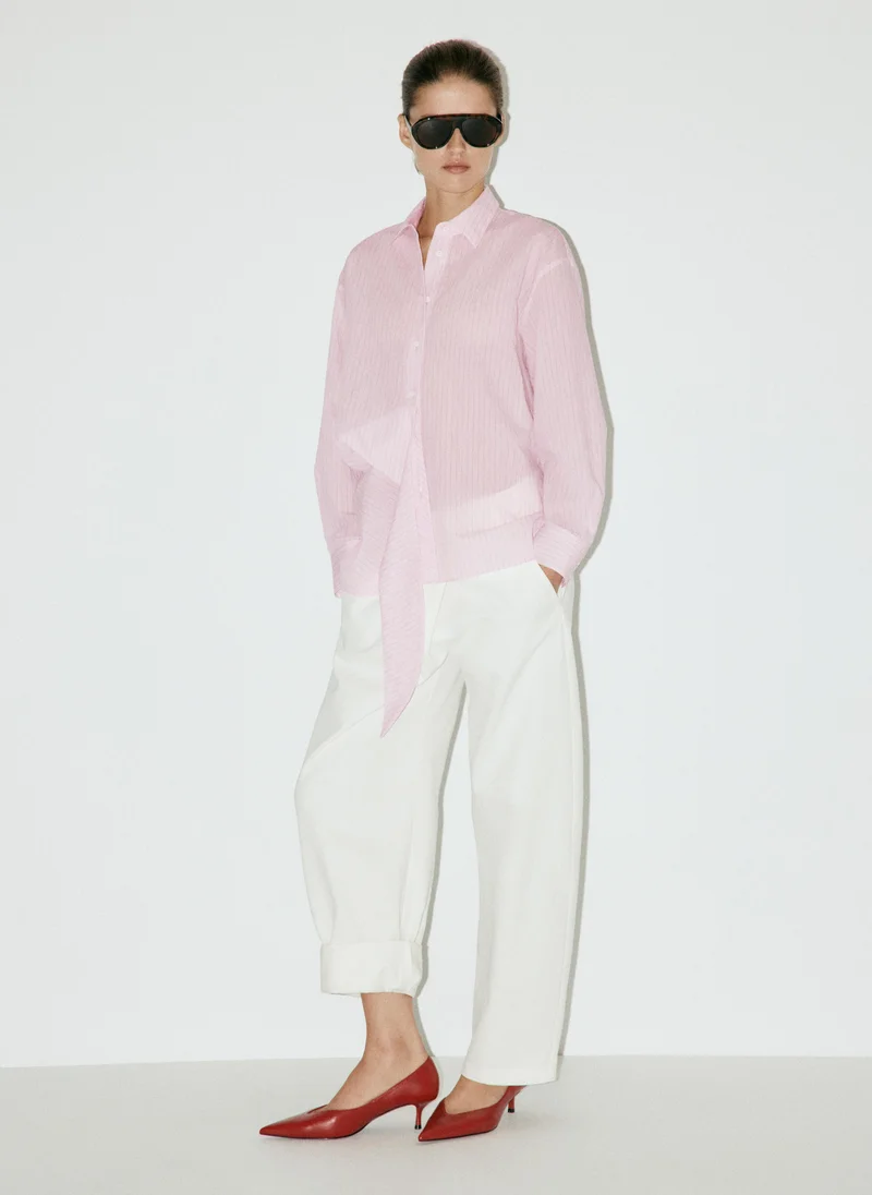 Mango 85-ROSA Striped Blouse With Bow Detail for Women | Best Price UAE