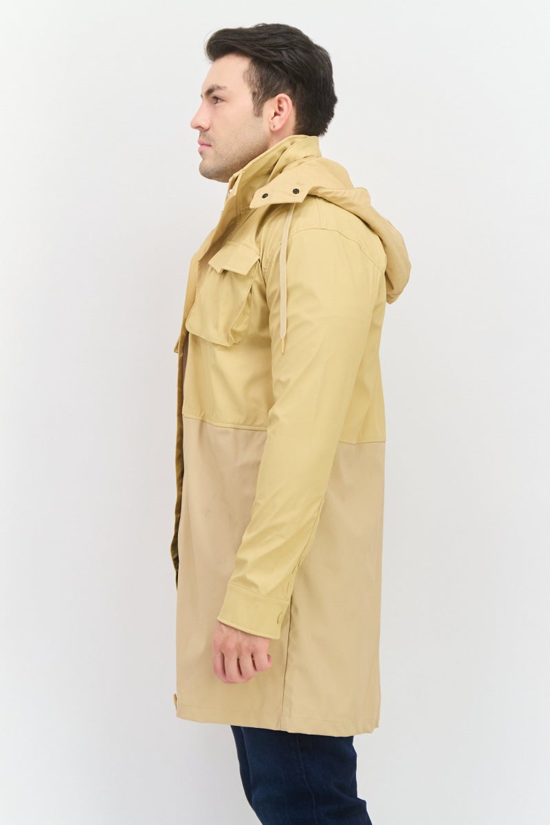D RT Men Solid Trench Jacket, Tan - Image 2