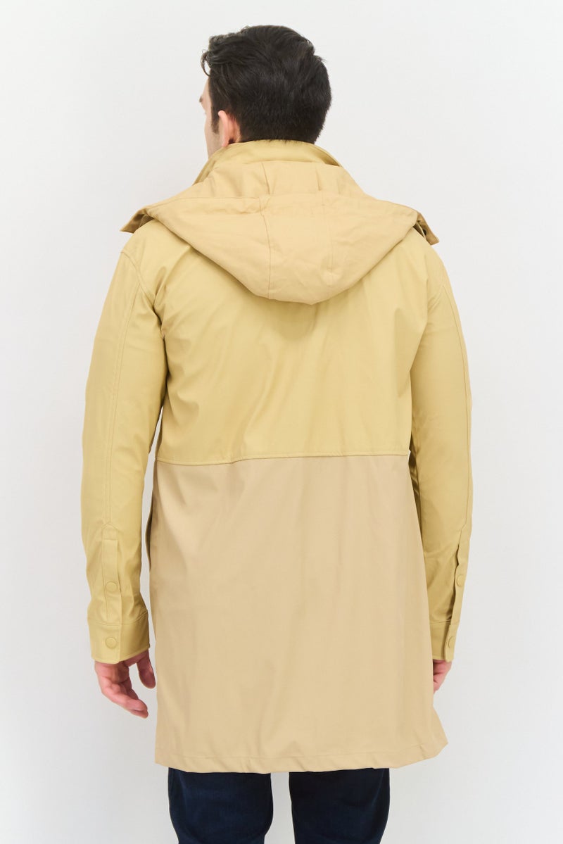 D RT Men Solid Trench Jacket, Tan - Image 3