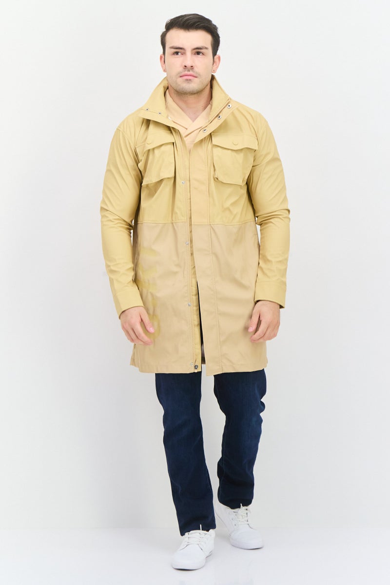 D RT Men Solid Trench Jacket, Tan - Image 4
