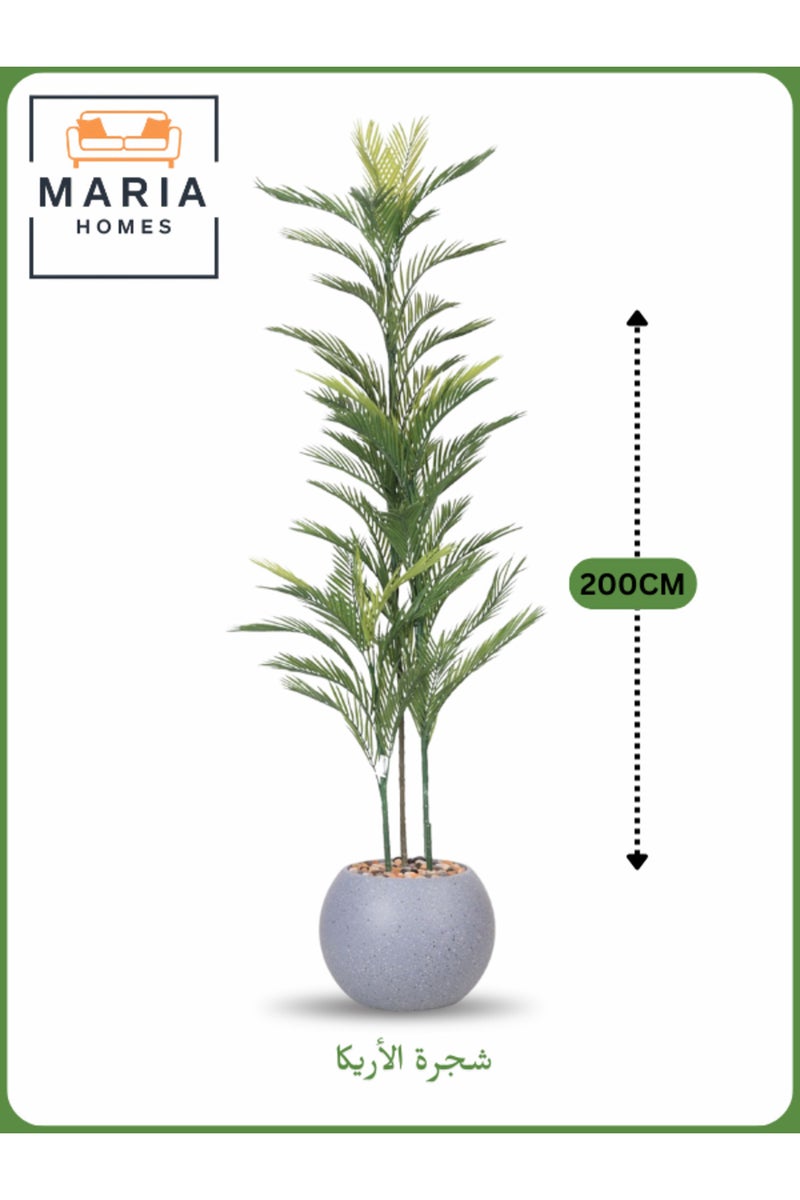 ماريا شجرة نخيل أريكا اصطناعية 200 سم - نبات صناعي داخلي في وعاء رمادي - Image 1