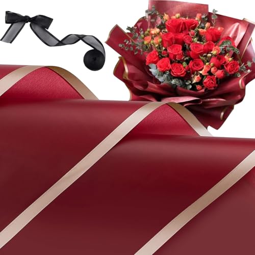 Homepixi Pack of 20, Bouquet Wrapping Sheets (57x57cm) Burgundy with Free Ribbon, Premium Waterproof Flower Bouquet Wrapping Paper, Bouquet Wrapping Paper for Birthday, bouquet wrapper for Wedding - Image 1