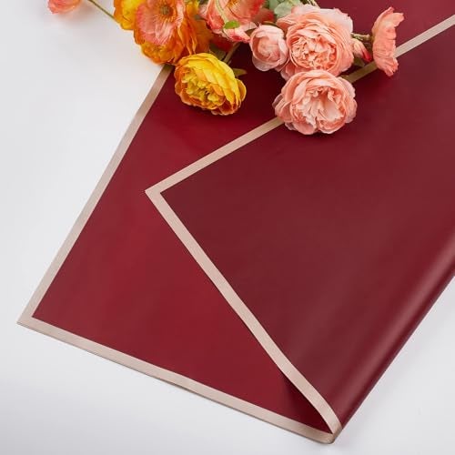 Homepixi Pack of 20, Bouquet Wrapping Sheets (57x57cm) Burgundy with Free Ribbon, Premium Waterproof Flower Bouquet Wrapping Paper, Bouquet Wrapping Paper for Birthday, bouquet wrapper for Wedding - Image 3