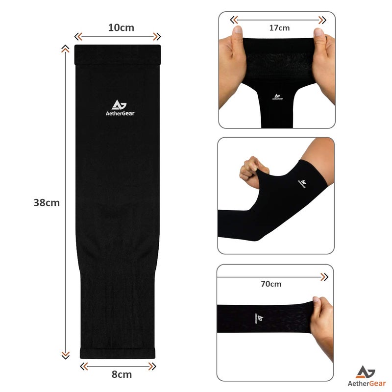 AetherGear Compression Arm Sleeve (2 pack) - Men and Women for Basketball, Volleyball, Tennis, Golf, Baseball, UV Protection (Black) - Image 4