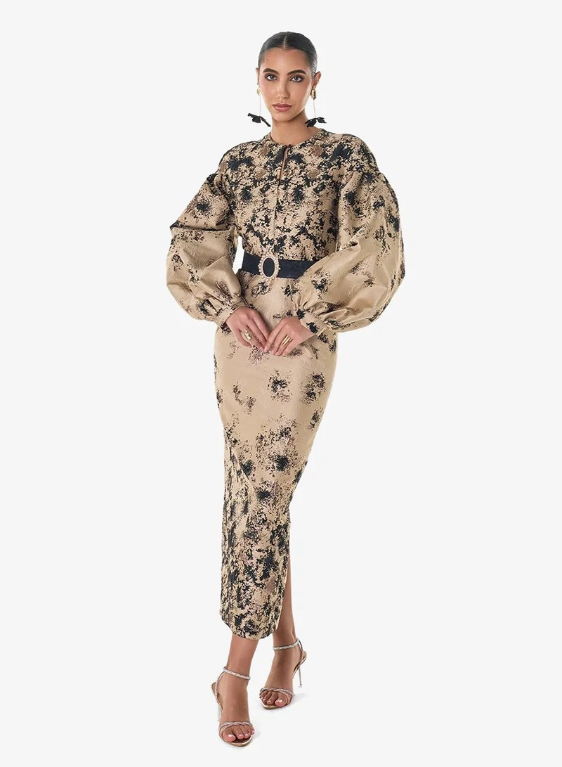 Threadz by Ajooni Puff Sleeve Printed Midi Dress