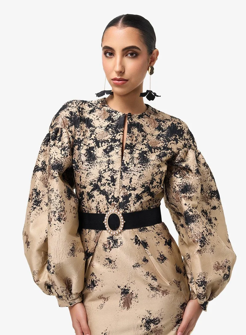 Threadz By Ajooni  Puff Sleeve Printed Midi Dress for Women | Best Price UAE