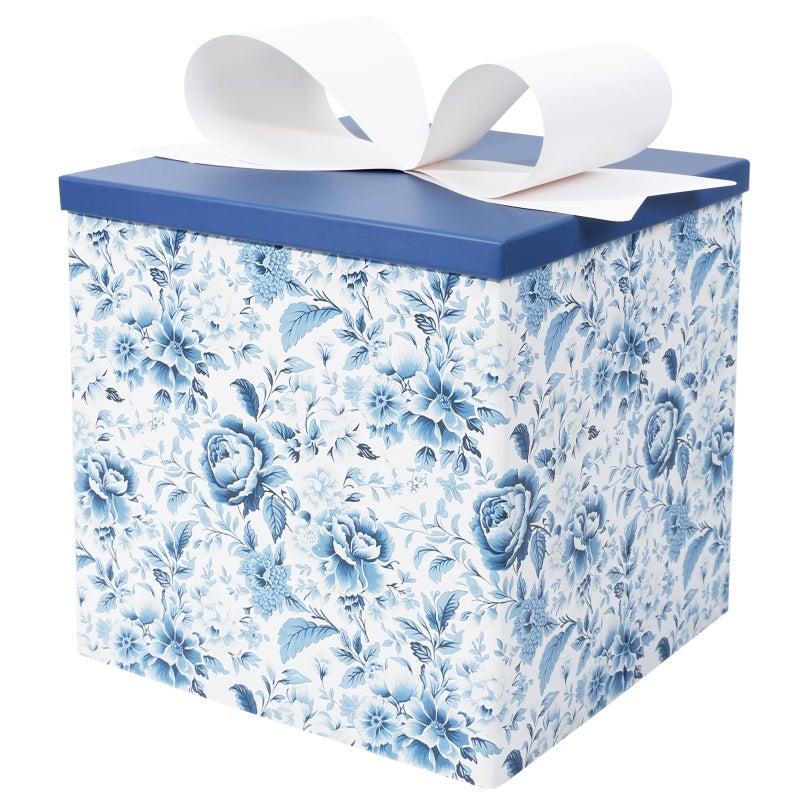 BIOBROWN Medium Gift Boxes with Lids for Presents 9x9x9 Inches Chinoiserie Blue White Peony Floral Design Collapsible Gift Box for Mothers Day Bridal Shower Wedding Birthday Valentines Day - Image 2