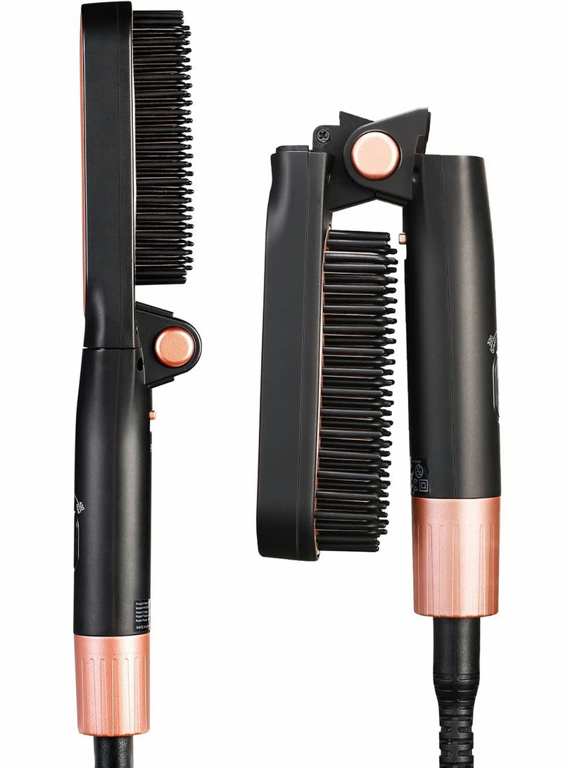 SOLARAE Hair Straightener Brush, Foldable Hair Straightener & Hair Curler with Built-in Comb, 3 Temp Settings, 2-in-1 Hair Straightener Brush for Hair Salon Results, Perfect for Travel(Black) - Image 1