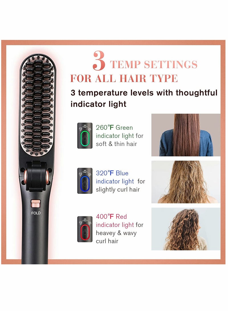SOLARAE Hair Straightener Brush, Foldable Hair Straightener & Hair Curler with Built-in Comb, 3 Temp Settings, 2-in-1 Hair Straightener Brush for Hair Salon Results, Perfect for Travel(Black) - Image 3
