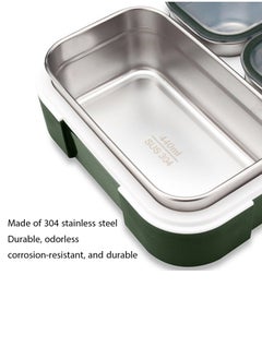 Adando Adando 304 Stainless Steel Lunch Box: 720ml 3-Compartment Thermal Bento Box-Microwave-Safe Bento Containers - 304 Insulated Leakproof for Adults Office Students School - with Thermal Bag & Cutlery (Green)  - Image 2