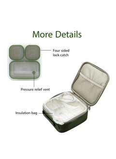Adando Adando 304 Stainless Steel Lunch Box: 720ml 3-Compartment Thermal Bento Box-Microwave-Safe Bento Containers - 304 Insulated Leakproof for Adults Office Students School - with Thermal Bag & Cutlery (Green)  - Image 3