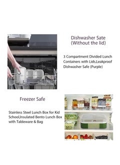 Adando Adando 304 Stainless Steel Lunch Box: 720ml 3-Compartment Thermal Bento Box-Microwave-Safe Bento Containers - 304 Insulated Leakproof for Adults Office Students School - with Thermal Bag & Cutlery (Green)  - Image 5
