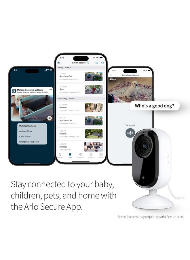 أرلو كاميرا مراقبة آرلو إسينشال بدقة ٢ كيه | للاستخدام الداخلي فقط | الجيل الثاني | جهاز مراقبة أطفال وكاميرا للحيوانات الأليفة | حماية خصوصية سلكية آلية، صوت ثنائي الاتجاه، رؤية ليلية، بث مباشر، تنبيهات وإشعارات حركة، لون أبيض، كاميرا واحدة - Image 3