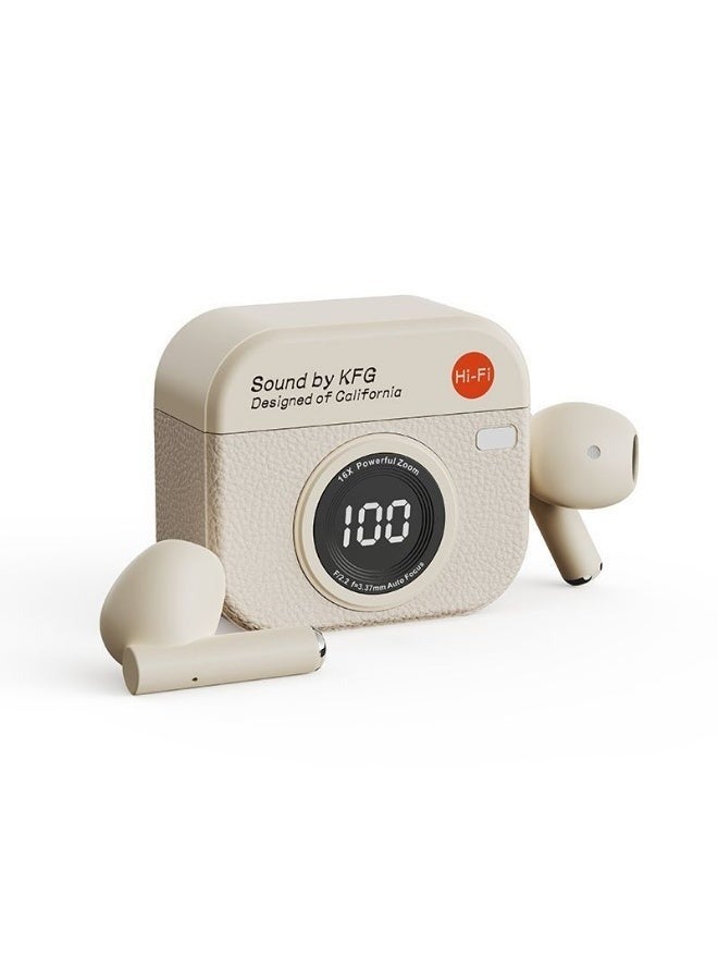 Q86 Retro Camera Design Bluetooth 5.4 Half In-Ear Noise Cancelling Headset - White - Image 1
