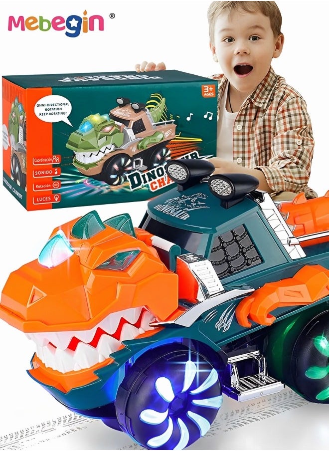 MEBEGIN Dinosaur Toy Car for Boys Girls Monster Truck with Flashing Lights Music Roaring Sound Dino Toddler Light up Toys Car  - Image 3