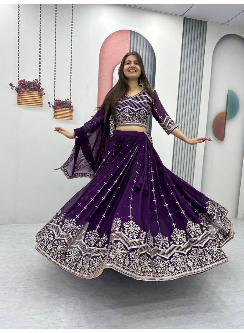 Super Asian “Zarminé” – Designer Faux Georgette Embroidered Lehenga Choli Set with 7mm Sequin Work & Dupatta  - Image 1