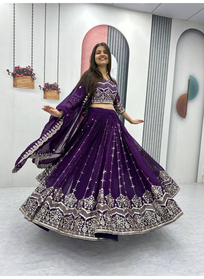 Super Asian “Zarminé” – Designer Faux Georgette Embroidered Lehenga Choli Set with 7mm Sequin Work & Dupatta  - Image 2