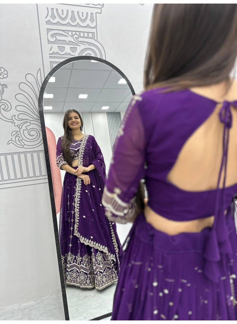 Super Asian “Zarminé” – Designer Faux Georgette Embroidered Lehenga Choli Set with 7mm Sequin Work & Dupatta  - Image 3