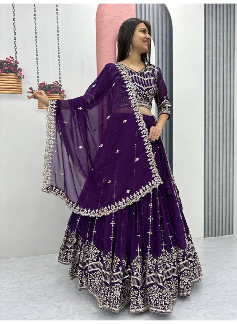 Super Asian “Zarminé” – Designer Faux Georgette Embroidered Lehenga Choli Set with 7mm Sequin Work & Dupatta  - Image 4