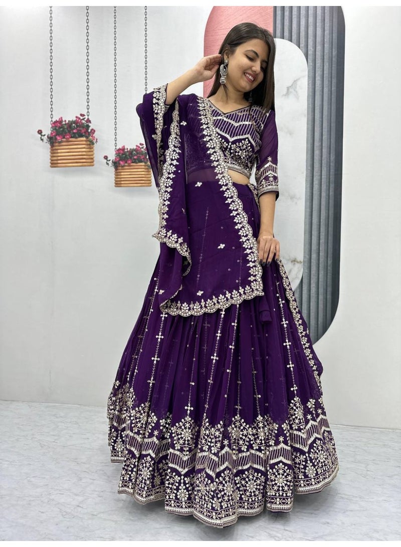 Super Asian “Zarminé” – Designer Faux Georgette Embroidered Lehenga Choli Set with 7mm Sequin Work & Dupatta  - Image 5