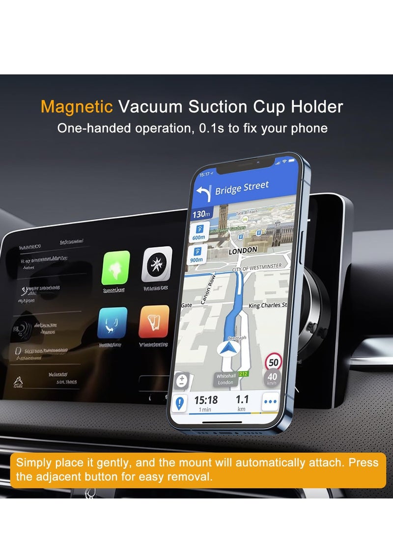 BORTONY - Car Mount Holder Magnetic Car Suction Cup Mobile Holder Mount 360 Rotation Magnetic Car Cell Phone Holder Universal Adjustable Dashboard Mobile Phone Holder for Car Gym Mirror Smooth Surface - Image 1