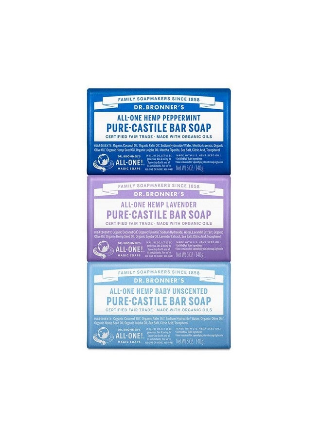 Dr. Bronner's Pure-Castile Bar Soap- Made with Regenerative Organic Oils- For Face, Body, Hair & More- Vegan, All Natural Soap Bar for Men & Women- Variety 3-Pack, Peppermint Lavender, Unscented - Image 1