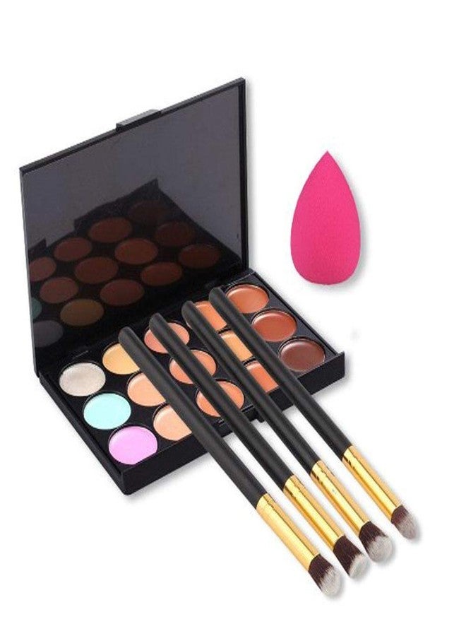 Gugzy 15 Colors Contour Concealer Palette + 4pcs Powder foundation Brushes professional +Sponge Blender (#1) - Image 2