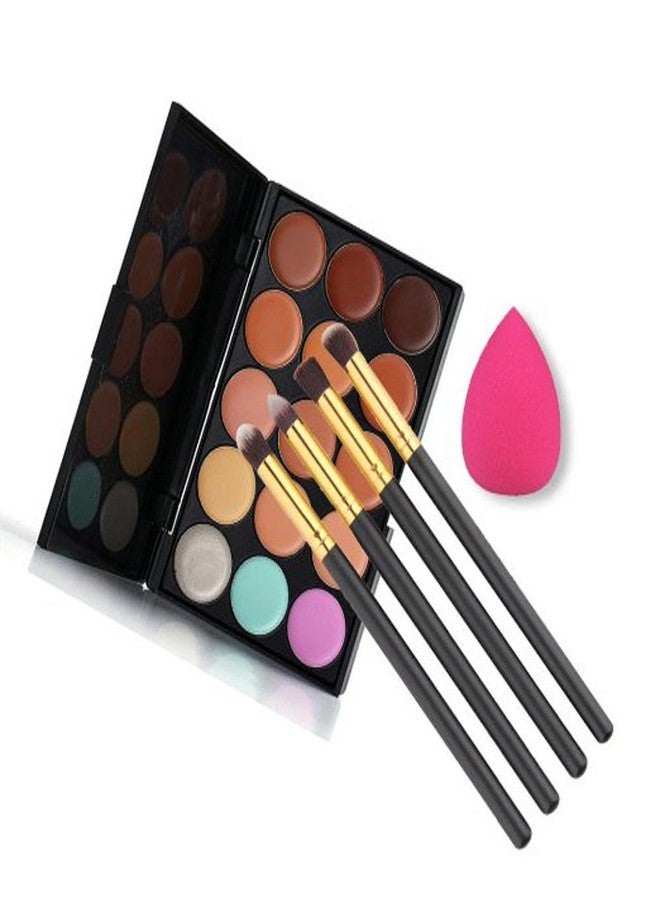 Gugzy 15 Colors Contour Concealer Palette + 4pcs Powder foundation Brushes professional +Sponge Blender (#1) - Image 3