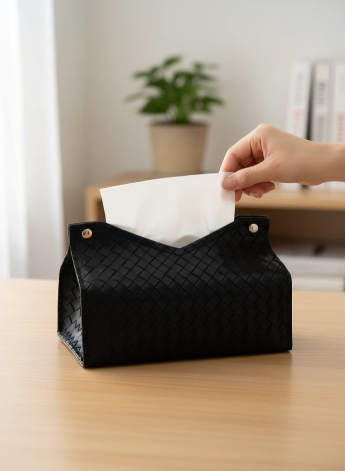 TISSUE BOX HOLDER, FACIAL PAPER ORGANIZER DISPENSER, LONG PU TISSUE HOLDER SQUARE BOX COVER, LEATHER TISSUE BOX COVER FOR BATHROOM, VANITY COUNTERTOP, TABLETOP, CAR (BLACK)  RAMADAN ESSENTIALS