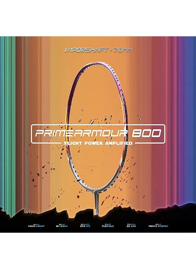 HUNDRED - PRIMEARMOUR 800 Carbon Fibre Strung Badminton Racket with Full Racket Cover  | For Intermediate Players | 84 grams | Maximum String Tension - 32lbs - Image 1
