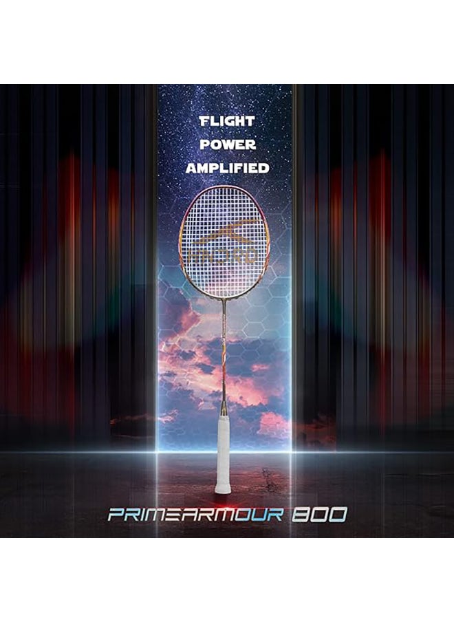HUNDRED - PRIMEARMOUR 800 Carbon Fibre Strung Badminton Racket with Full Racket Cover  | For Intermediate Players | 84 grams | Maximum String Tension - 32lbs - Image 1