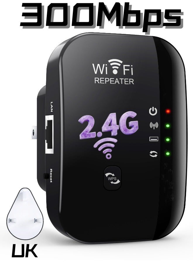 300Mbps 2.4Ghz Single Band WiFi Extender Signal Booster, Wireless Network Repeater, Long Range Amplifier with Ethernet Port, Access Point - Black - Image 1