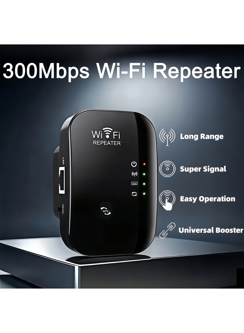 300Mbps 2.4Ghz Single Band WiFi Extender Signal Booster, Wireless Network Repeater, Long Range Amplifier with Ethernet Port, Access Point, 360° Full Coverage - Black - Image 2