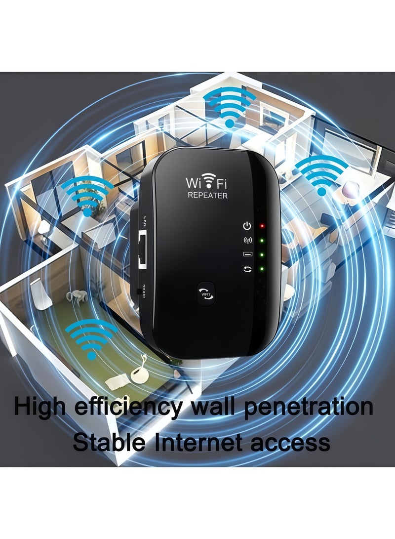 300Mbps 2.4Ghz Single Band WiFi Extender Signal Booster, Wireless Network Repeater, Long Range Amplifier with Ethernet Port, Access Point, 360° Full Coverage - Black - Image 3