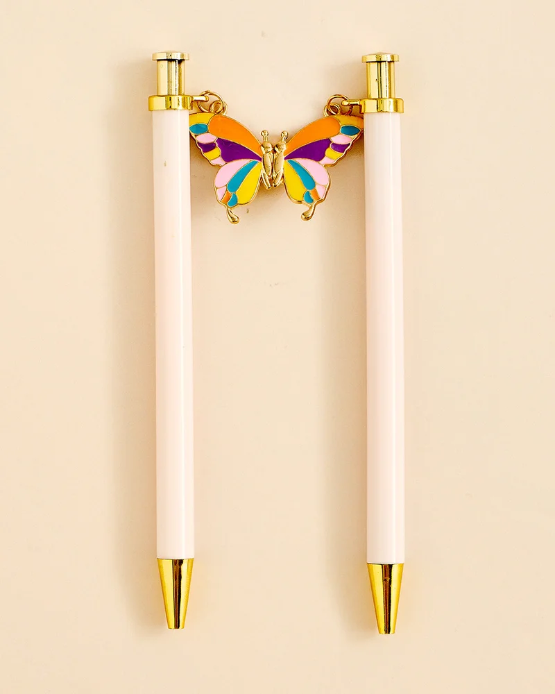 Redtag Pink Butterfly Pendant Ball Pen Set