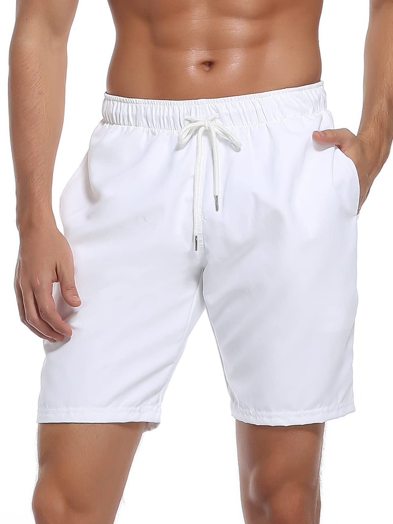 RELLECIGA Men's Swim Trunks Quick Dry Board Shorts with Pockets Bathing Suits White - Image 1