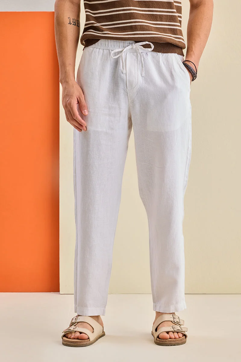 سنيتش White Solid Relaxed Casual Trousers