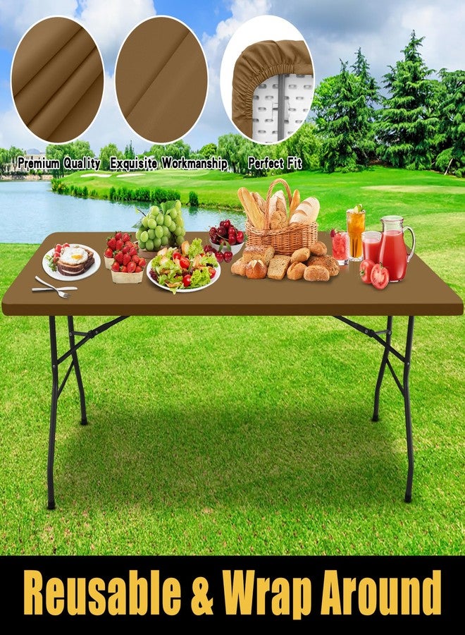 Smiry Rectangle Picnic Table Cloth, Waterproof Elastic Fitted Tablecloths for 6 Foot Tables, Washable Polyester Table Cover for Camping, Indoor and Outdoor (Brown, 30"x72") - Image 5