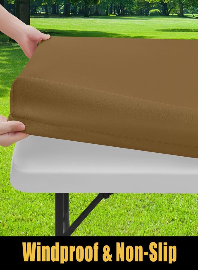 Smiry Rectangle Picnic Table Cloth, Waterproof Elastic Fitted Tablecloths for 6 Foot Tables, Washable Polyester Table Cover for Camping, Indoor and Outdoor (Brown, 30"x72") - Image 2