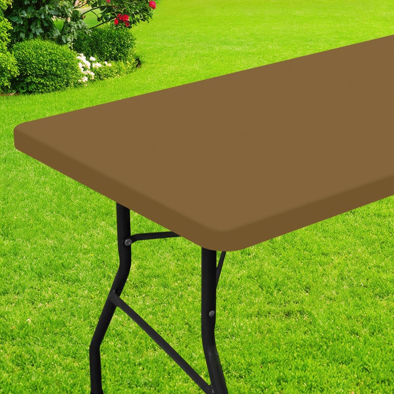 Smiry Rectangle Picnic Table Cloth, Waterproof Elastic Fitted Tablecloths for 6 Foot Tables, Washable Polyester Table Cover for Camping, Indoor and Outdoor (Brown, 30"x72") - Image 1