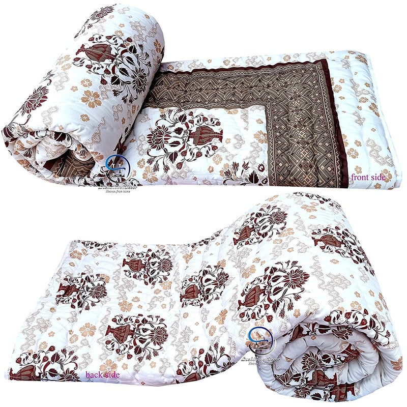Lilfly Light Weight Single Bed Reversible Both Side Different Design Floral with Boarder Soft Jaipuri AC Razai Cotton Quilts (Size 55 x 85 inch) Set of 1 Grey with Off White - Image 3