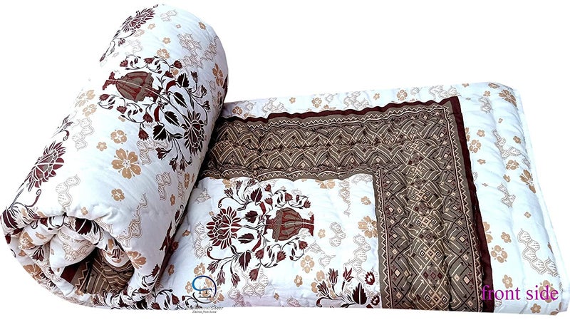 Lilfly Light Weight Single Bed Reversible Both Side Different Design Floral with Boarder Soft Jaipuri AC Razai Cotton Quilts (Size 55 x 85 inch) Set of 1 Grey with Off White - Image 1