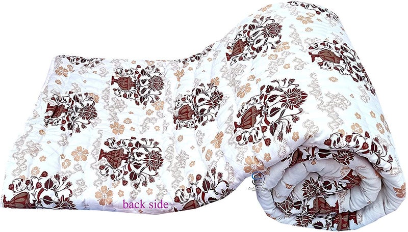 Lilfly Light Weight Single Bed Reversible Both Side Different Design Floral with Boarder Soft Jaipuri AC Razai Cotton Quilts (Size 55 x 85 inch) Set of 1 Grey with Off White - Image 2